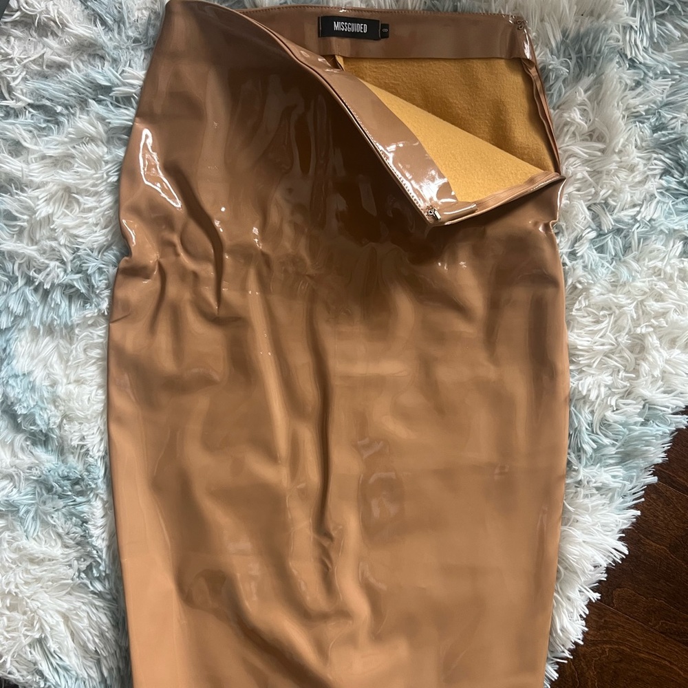 Missguided Tan Midi PVC Skirt